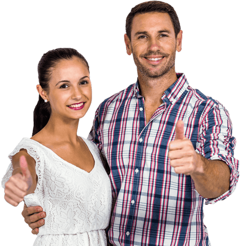 Smiling Couple Showing Thumbs Up with Transparent Background