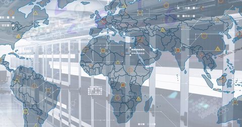Global Network Visualization with World Map Overlaid on Servers - Download Free Stock Images Pikwizard.com