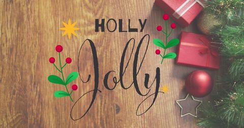 Festive Christmas Decor with Holly Jolly Text - Download Free Stock Images Pikwizard.com