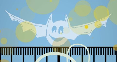 Playful Bat Animation on Blue Background with Light Spots