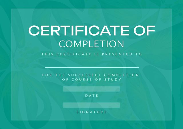 Elegant Certificate of Completion Design with Floral Background - Download Free Stock Templates Pikwizard.com