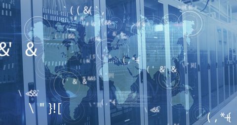 Cybersecurity Concept with Symbols Overlapping Server Room - Download Free Stock Images Pikwizard.com