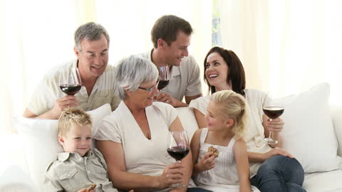 Happy Extended Family Enjoying Quality Time on Sofa Together