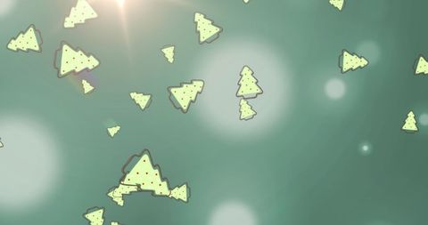 Floating Christmas Trees on a Festive Green Background