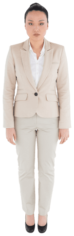 Transparent image of serious asian businesswoman in formal suit