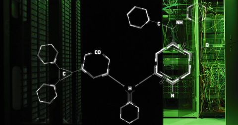 Molecular Structure Overlays in Futuristic Server Room - Download Free Stock Images Pikwizard.com