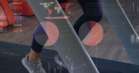 Digital Interface Displayed Over Woman Running on Treadmill