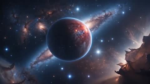 Futuristic Alien Planet with Nebula and Galaxies
