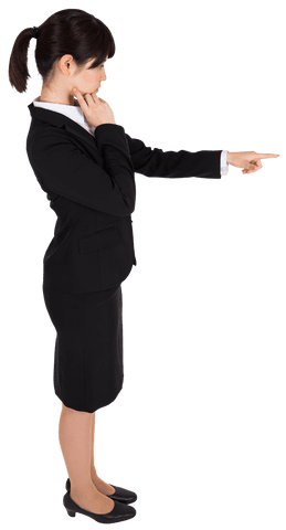 Transparent Pensive Asian Businesswoman Pointing Sideways