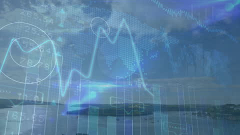 Digital Financial Data Overlay with Scenic Landscape