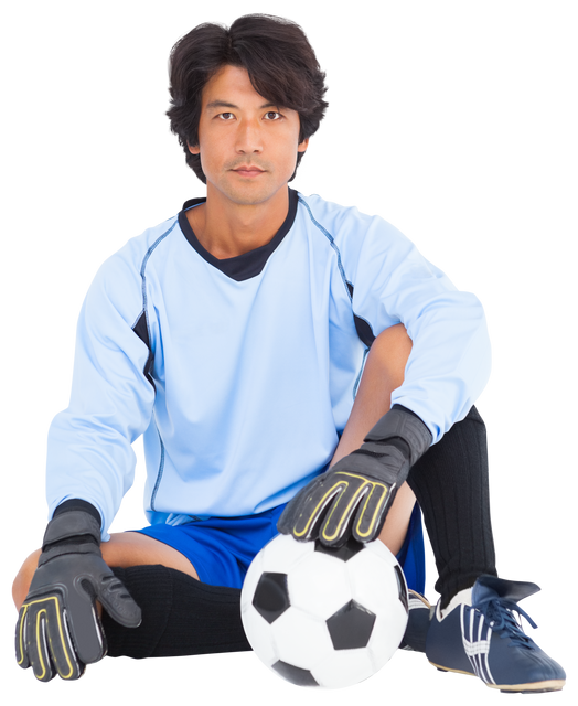 Asian Soccer Player Sitting with Ball on Transparent Background - Download Free Stock Videos Pikwizard.com