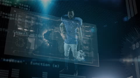 Futuristic American Football Player with Data Visualization