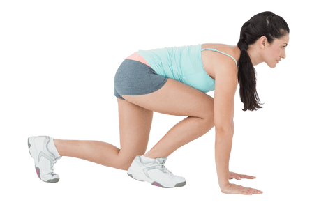 Transparent Female Runner Stretching Before Sprint in Sportswear