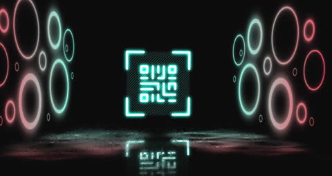 Neon QR Code Animation with Sci-Fi Circles