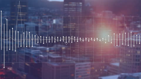 Futuristic Financial Data Visualization Over Urban Cityscape