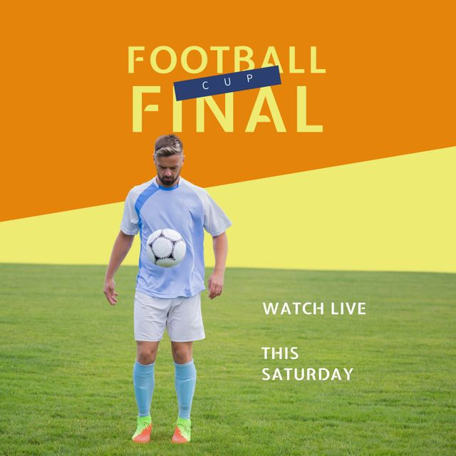 Football Cup Final Announcement with Soccer Player on Grass - Download Free Stock Templates Pikwizard.com