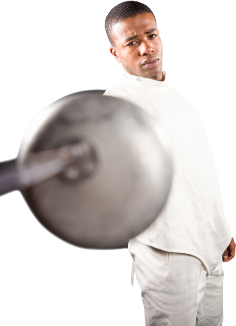 Focused Swordsman in Uniform Practicing with Fencing Sword Transparent - Download Free Stock Videos Pikwizard.com