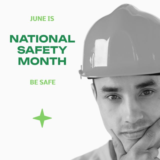 National Safety Month Poster Featuring Man Wearing Safety Helmet - Download Free Stock Templates Pikwizard.com