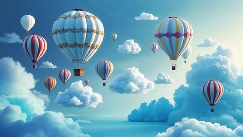 Peaceful Hot Air Balloons Floating Amongst Cumulus Clouds