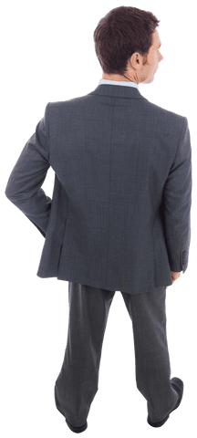 Transparent Businessman in Gray Suit from Rear View Pose