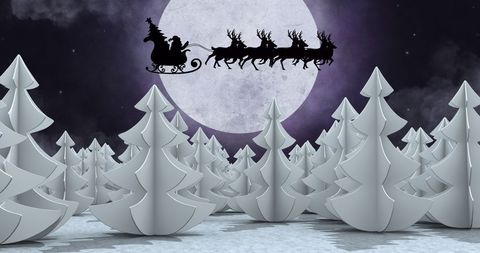 Santa's Sleigh Over Moonlit Winter Forest