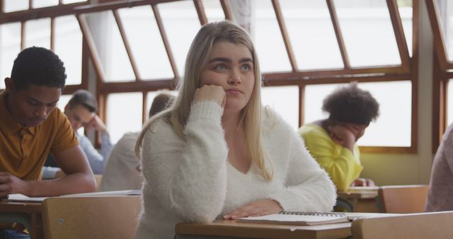 Thoughtful Student Daydreaming During Class, Classroom Background - Download Free Stock Images Pikwizard.com