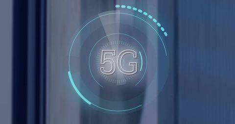 Futuristic 5g holographic hud interface with rotating concentric rings and cyan glow