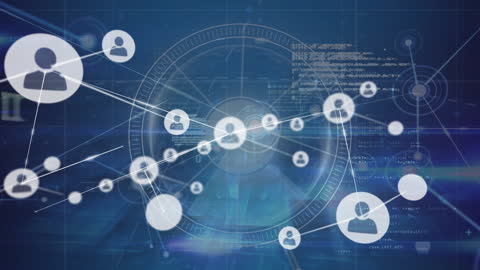 Connected Icons on Futuristic Radar Interface Background