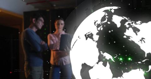 IT Professionals Analyzing Data in Modern Data Center with Global Connectivity