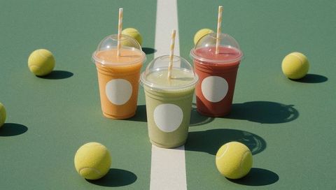 Colorful Smoothies on Tennis Court with Tennis Balls - Sporty Vibes