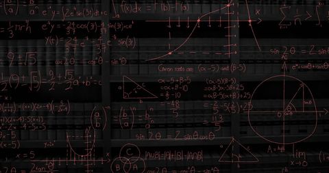 Mathematical Formulas Over Bookcase Background