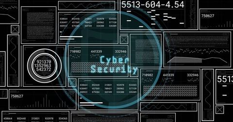 Digital Dashboard with Cybersecurity Elements and Futuristic Displays