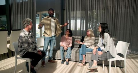 Diverse group therapy session encourages communication