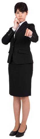 Serious Asian Businesswoman Pointing Forward on Transparent