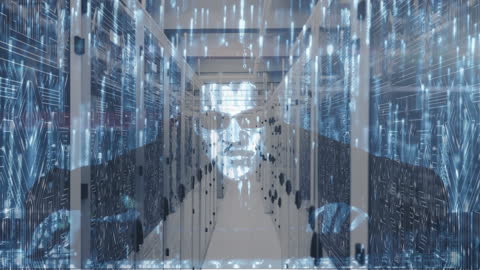 Futuristic Hacker Concept with Digital Data Streams over Servers