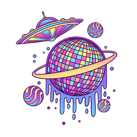 melting disco planet with rangoon spires and flying saucer on transparent background - Download Free Stock Videos Pikwizard.com