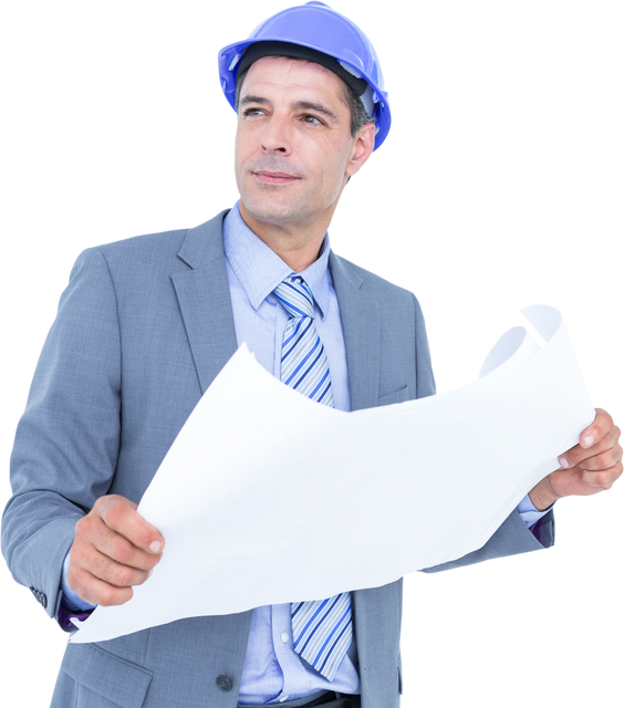 Male Architect Holding Blueprint and Looking Away Transparent Background - Download Free Stock Videos Pikwizard.com