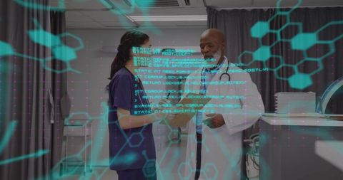 Doctors Discussing Patient Case Surround Composed Digital Overlay