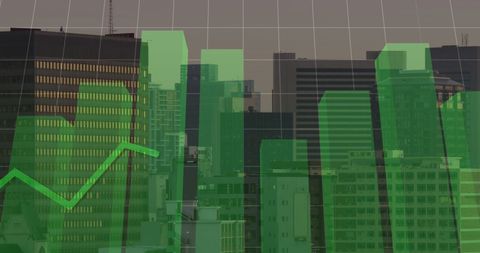 futuristic green graph overlay on cityscape illustrating financial growth - Download Free Stock Images Pikwizard.com