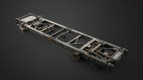 Industrial steel chassis frame with crossbeams and drive shafts