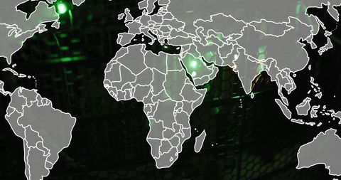 Digital World Map Overlay on Glowing Server Room - Download Free Stock Images Pikwizard.com