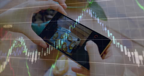 Digital Economy: Smartphone Capturing Culinary Delights with Data Overlay