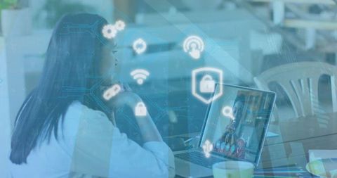 Digital Security Overlay with Business Video Call on Laptop