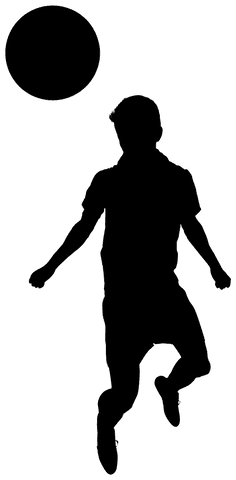 Transparent black silhouette of male footballer with ball