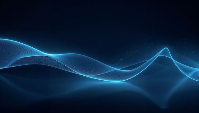 Flowing blue neon waveform ribbon glowing across dark gradient for futuristic digital