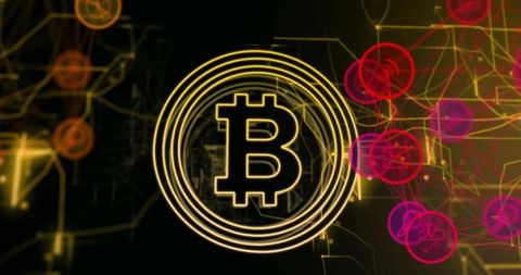 Glowing bitcoin emblem amid dynamic digital network