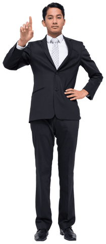 Confident asian businessman pointing with transparent background