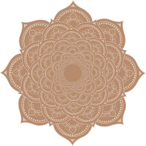 Symmetric mandala with floral motifs on transparent background