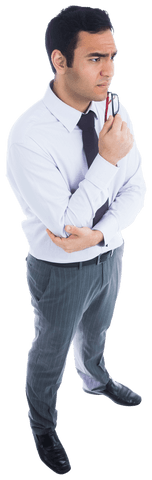 Focused Businessman in Formal Attire with Contemplative Expression on Transparent Background