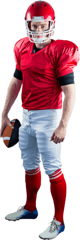American Football Player Wearing Red Uniform Holding Ball Transparent Background